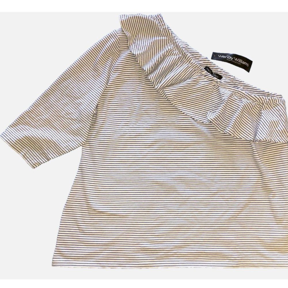 THE WENDY WILLIAMS COLLECTION 3X 95% Cotton Stretch 1 Shoulder Ruffles Flouncy